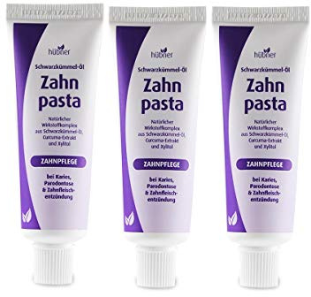 HÜBNER Schwarzkümmel Zahnpasta, Bio-Öl, Fluoridfrei, 3x50 ml