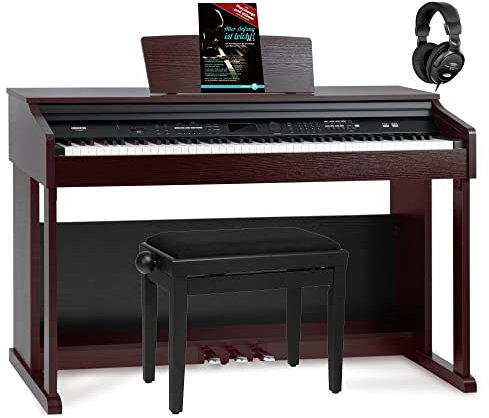 FunKey DP-2688A BM Digitalpiano Set - 88 anschlagsdynamische Tasten - Hammermechanik - 128-fach polyphon - 360 Sounds - 160 Styles - Spar-Set inkl. Klavierbank, Kopfhörer & Schule - braun matt