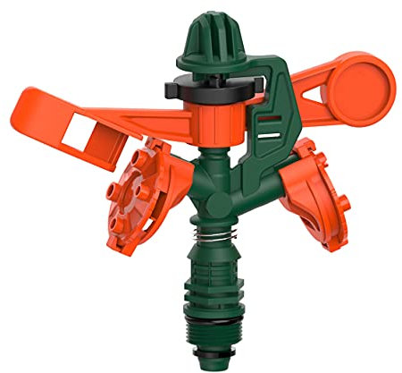 RAMP Irrigatore circolare con picchetto, irrigatore per prato, girevole a 360°, piccola superficie e superfici medie, irrigatore per pulsazioni da giardino e prato