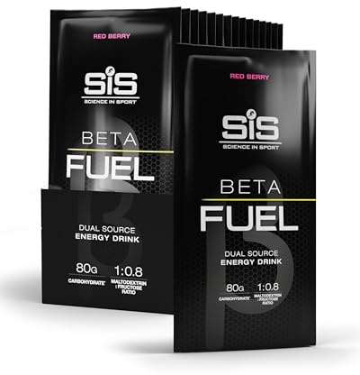 Science in Sport Beta Fuel 80 Dual Source Energy Drink Powder, Red Berry Flavour Carb Powder, 80g of Carbs Per Pack (15 Pack)