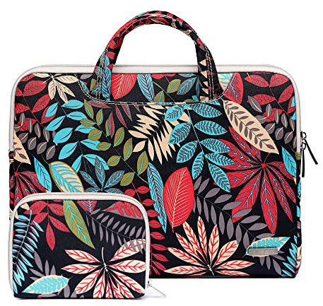 fdsmall 15,6 Zoll Laptop-Hülle, Canvas Computer Bag Case Protective Notebook Case Briefcase Cover Carrying Case Compatible with MacBook Air, MacBook Pro, Tablet PC, Ultrabook, Netbook (Rote Blätter)