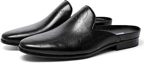 Santimon Men's Mules & Clogs Genuine Leather Slip-On Loafers - Dress Casual Open Back Sandals Slippers Summer Shoes for Business Prom Wedding Black 12 US