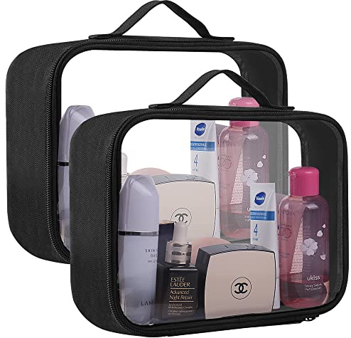 Clear Travel Toiletries Bag, 2 Pcs TSA Approved Travel Bag - Extra Thick Travel Accessories Portable Waterproof Cosmetic Clear Makeup Bag for Women and Men
