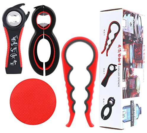 4 Pezzi Apribarattoli,Multifunzione Apribottiglie 4-in-1 5-in-1 Apribarattoli Gomma Universale per Aprire Birra e Conserve