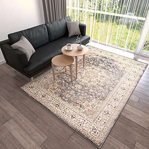 Mazovia Groß Teppich Flur 200x300cm Anthrazit Grau Klassisch Weich Stilvoll | Teppich für Eingangsbereich Küche Büro Wohnzimmer Schlafzimmer Pflegeleicht Tierfreundlich Allergikerfreundlich Mittelflor