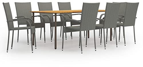 MOONAIRY 9-TLG. Garten-Essgruppe, Gartentisch Mit Stühlen Set, Gartenmöbel Set, Sitzgarnitur Garten, Esstisch Stühle Set, Gartensitzgruppe, Terassen Möbel, Poly Rattan Grau