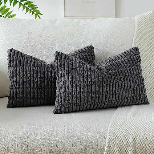 JOTOM 2er Set Kordsamt Weicher Kissenbezüge Moderne Kissenhüllen Dekorative Sofakissen Dekokissen Zierkissenbezug für Wohnzimmer Sofa Schlafzimmer Dunkelgrau 30x50 cm