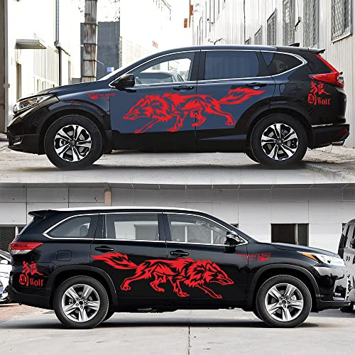 Autoaufkleber Sticker für auto karosserie Wolf Dekorative und Anti-Kratz Aufkleber (Rot)