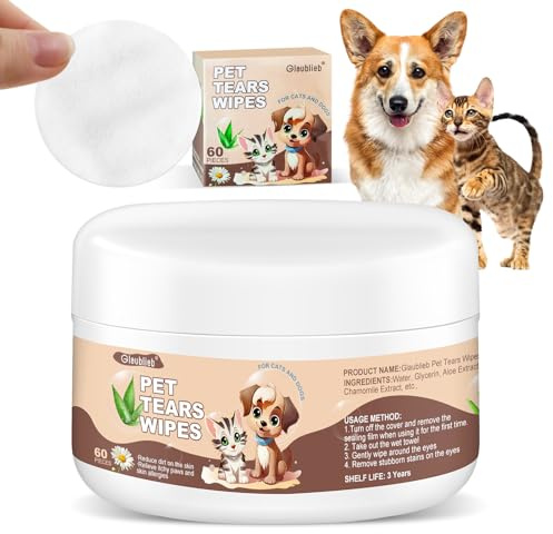 Glaublieb Augenpflege für Hunde und Katzen, Augen Reinigungspads für Augenpflege Hund und Tränenfleckenentferner, Sanfte Augenreinigungstücher für Hunde (50pcs)