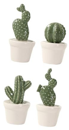 MAGICLULU Cactus Decoración De Cerámica Realista para Escritorio 4 Piezas Adornos Bonsái Plantas Decorativas para Hogar Y Oficina 2.16X2.16X4.72In