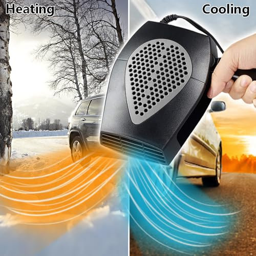 Riloer Ventilateur de chauffage de voiture, 12V 150W Durable 2 en 1 Auto Chauffage Antibuée Refroidisseur Sèche-linge Déshumidificateurs Dégivreur, Dégivreur Portable Réglable