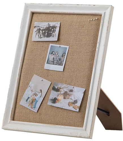SOFE Cute Bulletin Board for Desk, 12×16 Linen Pin Board, Farmhouse White Wood Frame, Fabric Memo Board/Vision Board Small, Photo Display Board for Office School Home Living Room