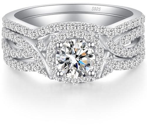 jiamiaoi 18K vitguldpläterad damring silver 925 bröllopsring damer silver förlovningsring vigselring för brud solitär ringar damer diamant silver ringar för kvinnor, Sterlingsilver