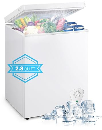 rosmena Small Chest Freezer, 2.8 Cubic Feet Mini Deep Freezer Chest with Basket Adjustable 7 Temp Control, Top Open Door Compact Freezer With Removable Basket For Dorm, Apartment, White