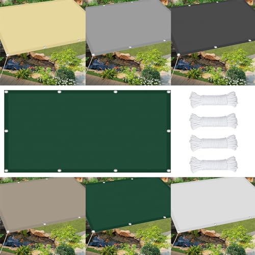 Telo Vela Ombreggiante 4 x 8 m Impermeabile Telo Ombreggiante Vela Giardino Anti UV Antivento con Occhielli con Fune per Arredo Esterno, Giardino e Terrazzo, Verde Scuro