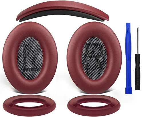 SOULWIT Cuscinetti Auricolari + Fascia + Protezione in Silicone per i Padiglioni Auricolari, Kit di Ricambio per Bose QuietComfort 35 QC35, QC35 ii Cuffie(Borgogna)
