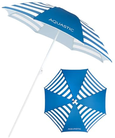 AQUASTIC Ombrellone da Spiaggia OMBRELO di Colore Blu Navy Ombrellone Protettivo dal Sole Ideale per la Spiaggia e il Giardino Materiali Resistenti Facilità di Piegatura e Trasporto Compatto