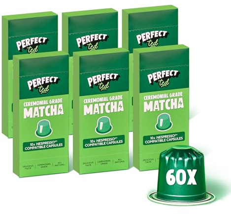 PerfectTed Capsules | Saveur originale | 60 capsules de Match.a compatibles avec Nespresso® | Poudre de Matcha de qualité cérémoniale | Matcha au lait | Du Japon