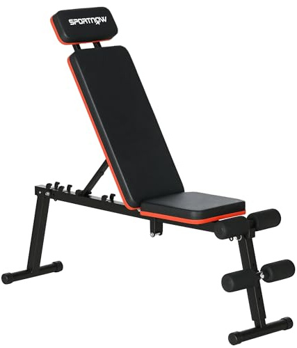 SPORTNOW Panca pesi Schienale regolabile 5 livelli Panca manubri multifunzionale Seduta Cuscini imbottiti Rivestimento in plastica nera acciaio