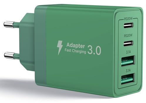 USB C Ladegerät, 4-Port Netzteil mit Intelligent QC USB-A und USB-C Power Adapter, 40W Schnellladegerät Mehrfach USB Charger für iPhone,Samsung und andere Geräte Schnellladen Ladestecker (Dunkelgrün)