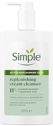 Simple Replenishing Cream Cleanser – Gentle Face Wash with Pro-Ceramides & Hyaluronic Acid – Restores Dry, Dehydrated Skin & Strengthens Skin Barrier – 240ml
