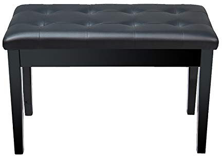 Klaviersitz, Klavierbank aus Leder, doppelter Klavierhocker aus Holz, Keyboardbank mit Ablagefach, stabile Holzbeine, weiches Kissen aus PU-Leder (schwarz), Schwarz