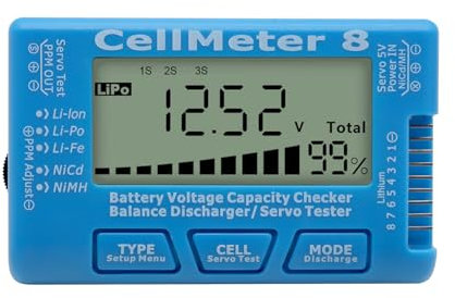 Tester di Capacità della Batteria Digitale AYWHP Digital Battery Controller con LCD Tester di Controllo della Tensione di Capacità della Batteria per Batteria LiPo, LiFe, Li-Lon, NiCd, NiMh
