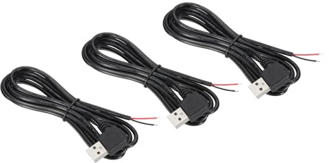 PATIKIL 6.56Ft USB 2.0 Male to 2 Pin Bare Wire Pigtail Cable, 3pcs 22AWG Power Cords Extension Right Angle Adapter for Charging Equipment DIY Repair, Black