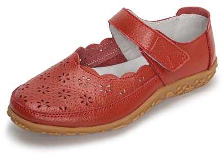 Rusffes Womens Leather Mary Janes Comfort Casual Work Office Nursing Shoes Sandals Red 6uk