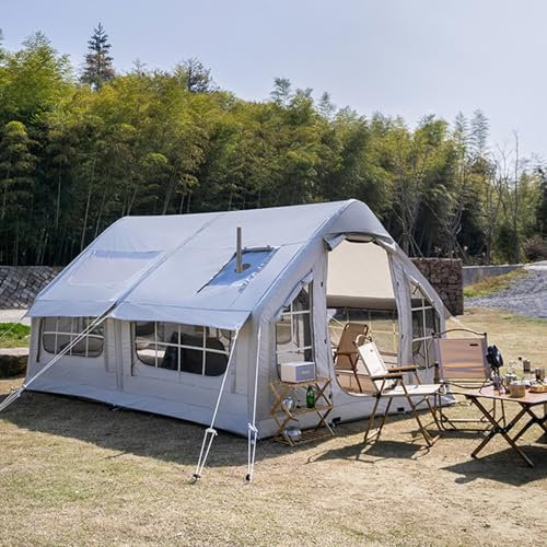Outdoor 10㎡ Weltraumcampingzelt, Großes Aufblasbares Zelt, Mit Schornsteinausgang, Integrierter Luftsäule, PU2000mm Wasserdicht, Für Die 4 -Saison -Familie Gamping
