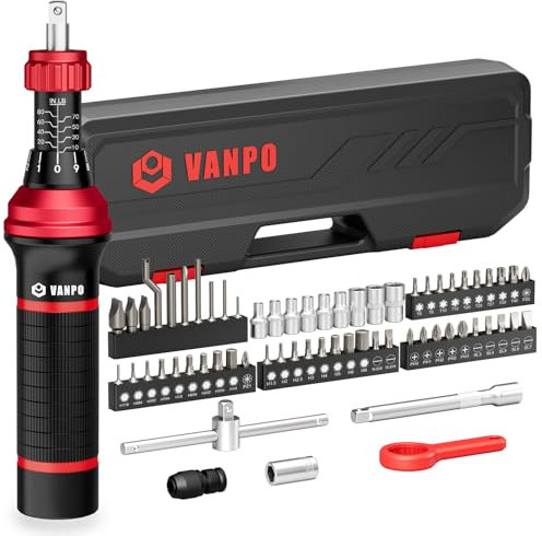 VANPO Torque Screwdriver, 64 Pieces 10-80 Inch Pound Torque Wrench Screwdriver Set with T-bar Handle, Flat, Hex, Torx, and Phillips Bits for Maintenance,Tools, Bike Repairing and Mounting