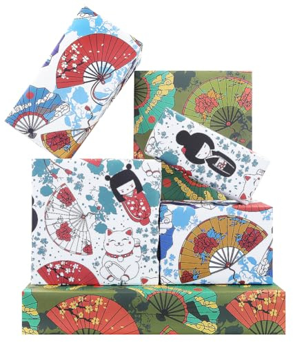Carta da regalo giapponese, 6 fogli, stile giapponese, motivo: gatto Maneki Neko, 4 stili, piegata, piatta, per compleanni, matrimoni, baby shower, fai da te, confezioni regalo, decorazioni artistiche