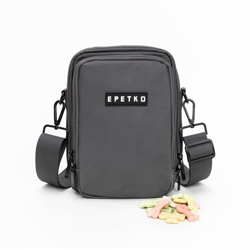 Leckerlibeutel für Hunde, Wasserdichte Gassitasche Hund Zum Umhängen Großem Fassungsvermögen Multifunktionale Hundetasche Leckerli Verstellbarer Abnehmbarer Gürtel Hunde Futtertasche (Dunkelgrau)