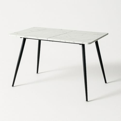 39F Furniture Dream Zeichentisch mit weißer Oberfläche in Marmor-Optik - 120 cm Kunst- und Designtisch mit schwarzem Metallgestell