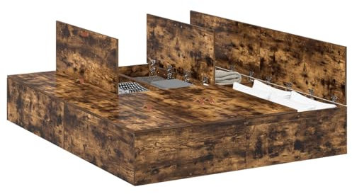 vidaXL Bettgestell Räuchereiche 160 x 200 cm Holzwerkstoff, Geräumiges Bett, modernes Gestell, Funktionelles Design, ordentlicher Raum, stylische Möbel, platzsparende Lösung