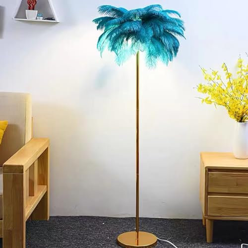 MQDLJSE Lampe à Plumes, lampadaire en Plumes d'autruche, Prise USB, éclairage d'ambiance, Effet de Gradation Tricolore, pour décoration de Salon, Bleu