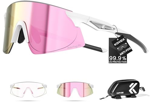KOVEX Fahrradbrille Selbsttönend Sonnenbrille Antibeschlagbrille Herren Damen Rennrad Schnelle Brille Klar Sportbrille MTB Radbrille K242