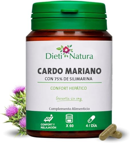DIETI NATURA Cardo Mariano 60 Cápsulas (75% de Silimarina) - Cardio Mariano para Detox Depurativo Hígado y Colon - Favorece el Sistema Digestivo, Sin OMG (60 Cápsulas)
