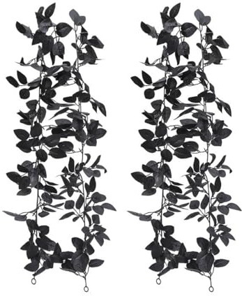 2 Stück Künstliche Schwarze Rose Girlande 175cm Blumengirlande Deko Künstlich Pflanze Blätter Kranz Hängend Rosengirlande Seidenblumen Gefälschte-Girlande Halloween Deko Garten Outdoor innenG-stil