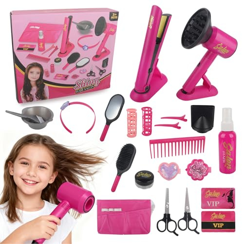 YANGUN Set Peluqueria Juguete Niña, Juego de Peluquería para Niños, con Tijeras, Peine, Recortadora, Secador de Pelo, Cepillo, Simulación Regalo para Niñas 3 4 5 6 7 8 Años