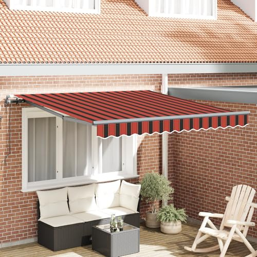 Qnhdfrt Store enrouleur automatique - Orange - Marron - 300 x 250 cm - Rayé - Auvent à bras articulés pour terrasse, balcon, jardin