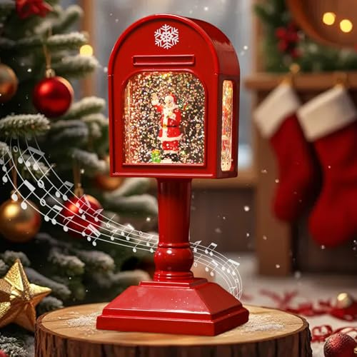 Weihnachtsdeko Laterne, Weihnachtslaterne, Weihnachts Schneekugel Laterne mit Musik, Weihnachts Schneekugel Laternen,Vintage LED Schneelaterne mit Glitzernde,Beleuchtete Windlicht für Weihnachten Deko