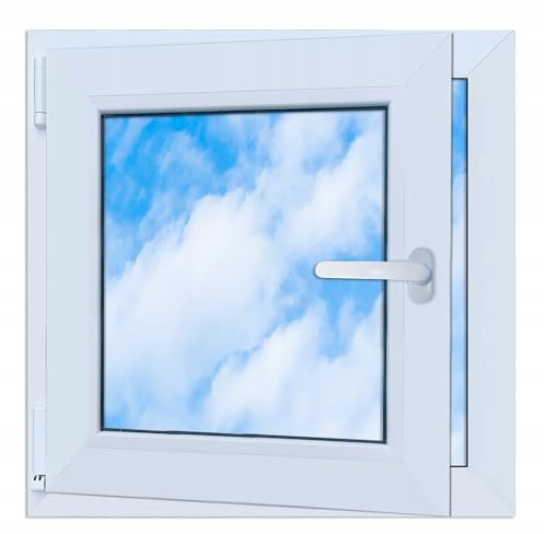LORAC | Finestra in PVC bianca, 600x600mm, DIN Sinistra, inclinabile e apribile, doppio vetro, a risparmio energetico – Finestra con certificato CE per cantina e appartamento