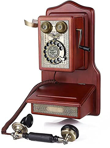 JYBNBBE Teléfono Fijo Retro Antiguo con Caja de Almacenamiento, teléfono clásico con Cable, teléfono Fijo de Disco, Metal y Madera Maciza.