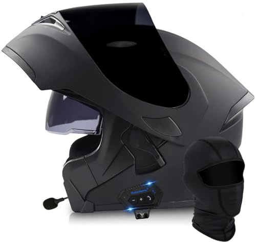 Casque De Moto Intégral Modulable, Casque Bluetooth Double Visière Pliable Certifié ECE, for Hommes Et Femmes avec Casque Bluetooth