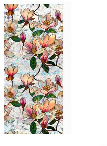 EffiFish Fensterfolie, bunte Magnolien-Blume, statische Haftung, PVC, Sichtschutz, Glasabdeckung, UV-Schutz, doppelseitig, dekorativer Aufkleber für Wohnzimmer (43 x 500 cm)