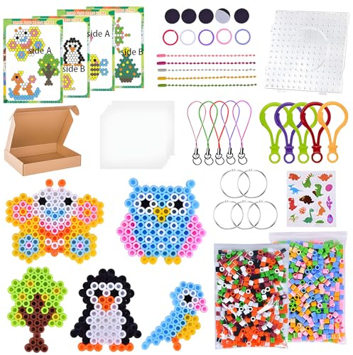 Juego grande de cuentas para planchar de 10 mm, 1000 unidades XL con placas de perlas para planchar, 10 patrones, 10 colores, animales de perlas, juego de manualidades para niños a partir de 3 años