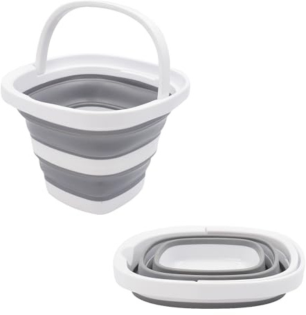 Lre Co. 5L Faltbarer Eimer, tragbarer Wasserkrug mit stabilem Griff, Autowäsche-Becken, platzsparend, Faltbarer Eimer für Outdoor-Camping, Angeln, Hausreinigung, Tierfütterung, Grau