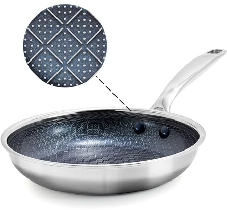 Blue Diamond Sartén híbrida antiadherente de acero inoxidable, 20 cm, sin PFAS, sartén de cerámica Diamond Bond para asar potentes, huevos y tortillas, apto para lavavajillas, mango fresco, inducción