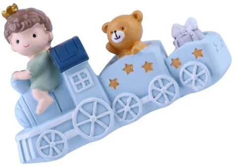 GAROZATION Adorno de Pastel de Cumpleaños Tren Príncipe en Resina Azul, Decoración Creativa para Escritorio y Mesa, Accesorio Adorable para Fiestas Infantiles